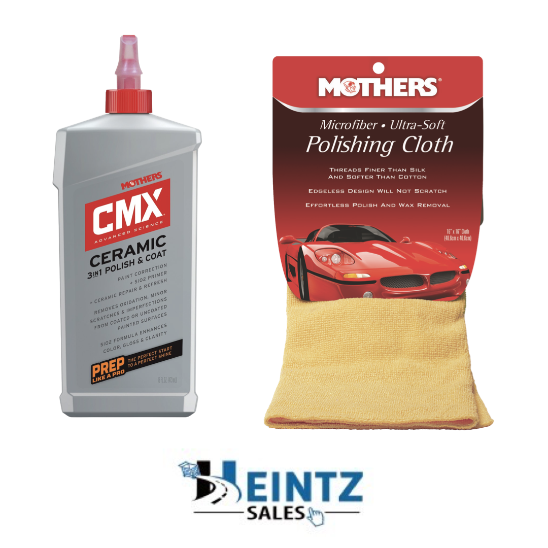 Mother's 01716/155200 CMX Ceramic 3-in-1 Polish & Coat 16 oz. and Mother's Microfiber Ultra-Soft Polishing Cloth