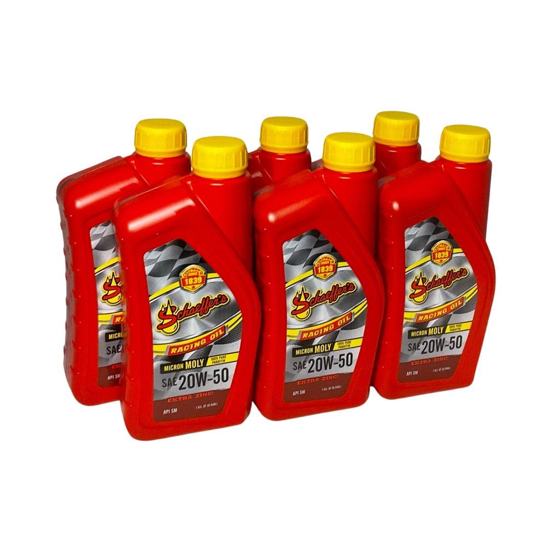 Schaeffer's 0191-012S - 6 Pack Micron Moly Racing Oil 20W-50 Extra Zinc - 1 qt. ea.
