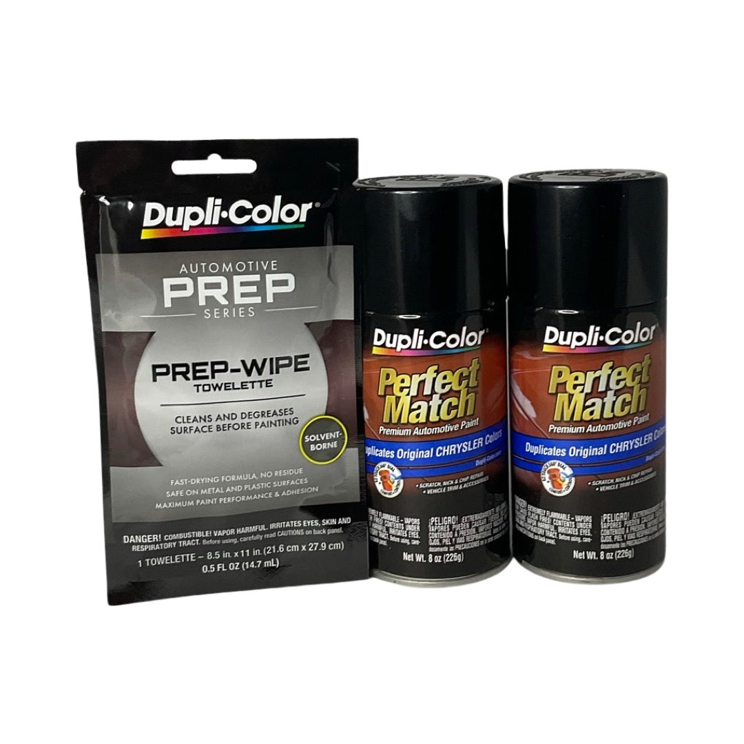 Dupli-Color BCC0427 2 Pack + Prep Wipe Bundle - Chrysler Brilliant Black Pearl Perfect Match Automotive Spray Paint - 8 oz. cans with Prep Wipe (3 Items)
