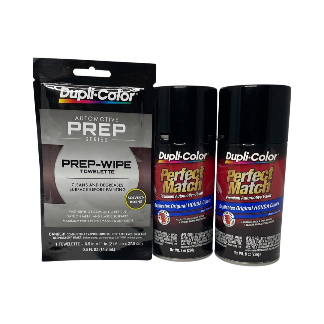 Dupli-Color BHA0941 2 Pack + Prep Wipe Bundle - Honda Black Metallic Perfect Match Automotive Spray Paint - 8 oz. cans with Prep Wipe (3 Items)