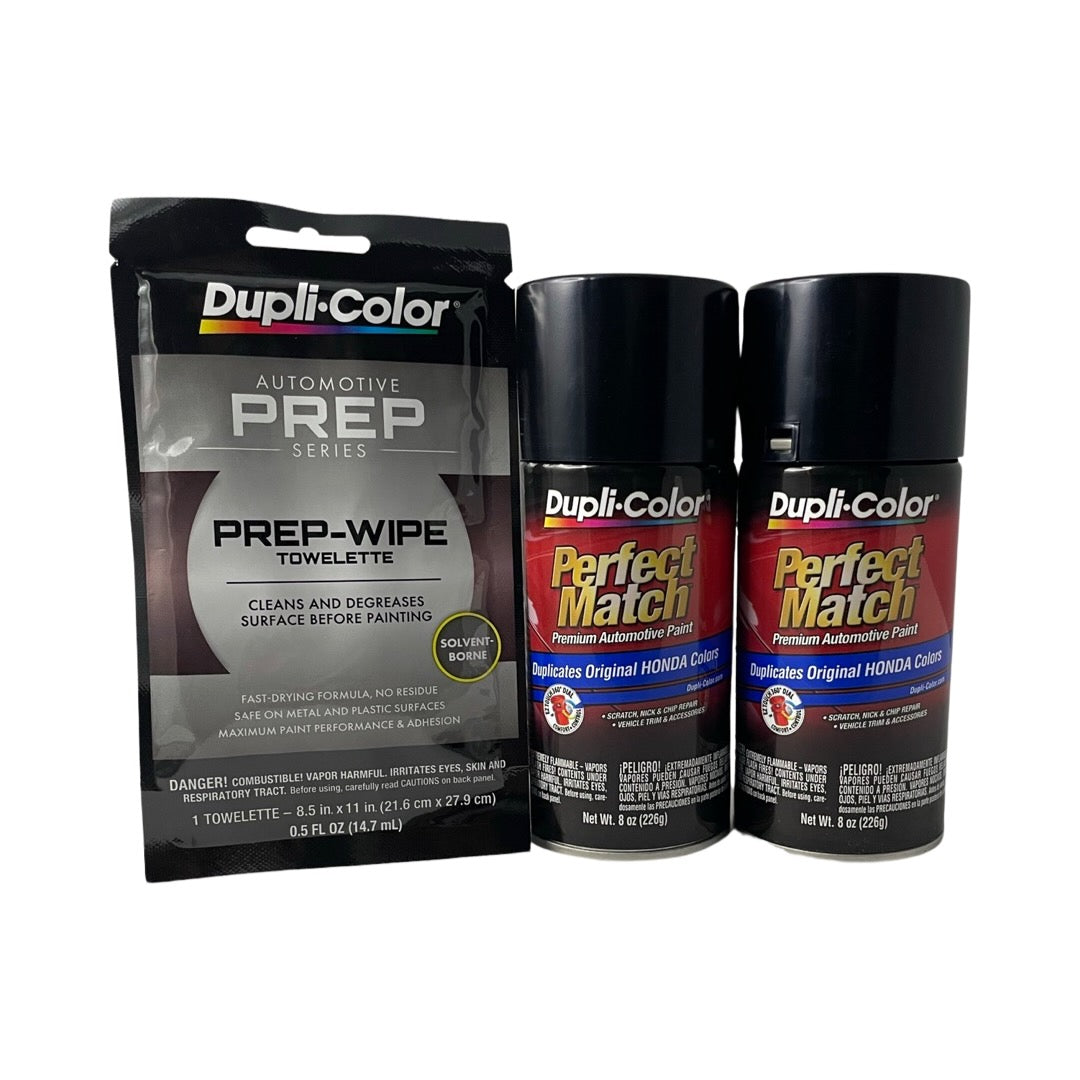 Dupli-Color BHA0982 2 Pack + Prep Wipe Bundle - Honda Nighthawk Black Pearl Perfect Match Automotive Spray Paint - 8 oz. cans with Prep Wipe (3 Items)