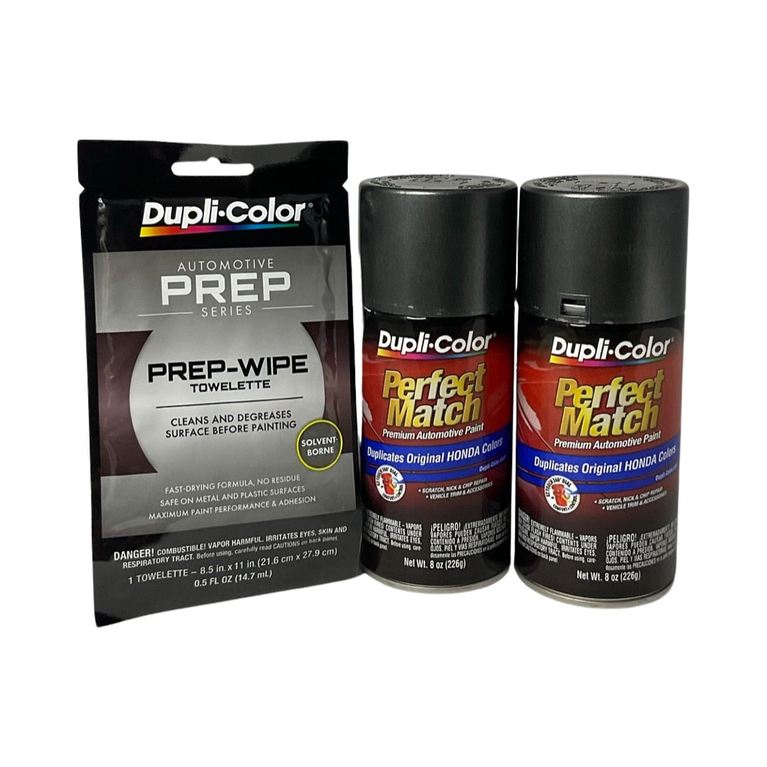 Dupli-Color BHA0990 2 Pack + Prep Wipe Bundle - Honda Polished Metal Metallic Perfect Match Automotive Spray Paint - 8 oz. cans with Prep Wipe (3 Items)