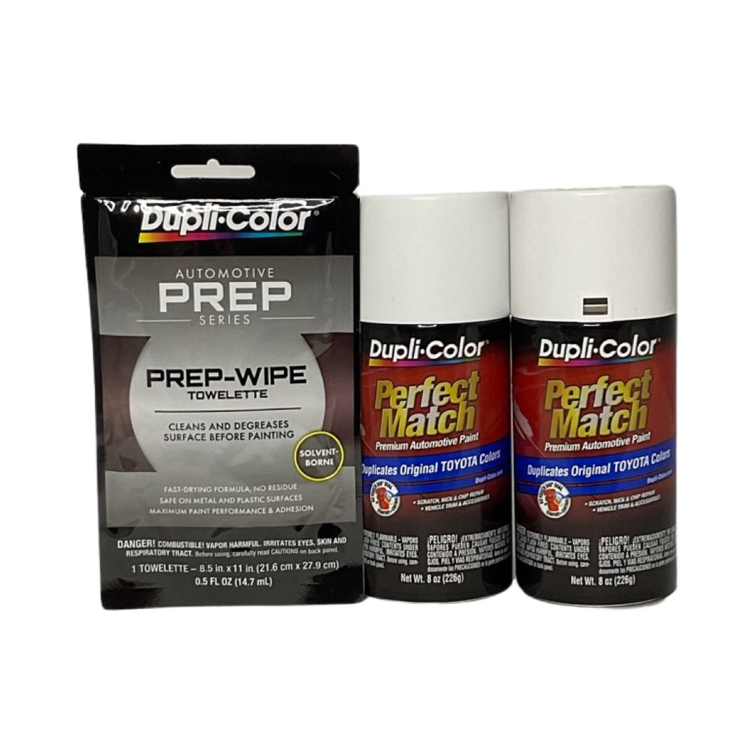 Dupli-Color BTY1556 2 Pack + Prep Wipe Bundle - Toyota Super White II Perfect Match Automotive Spray Paint - 8 oz. cans with Prep Wipe (3 Items)