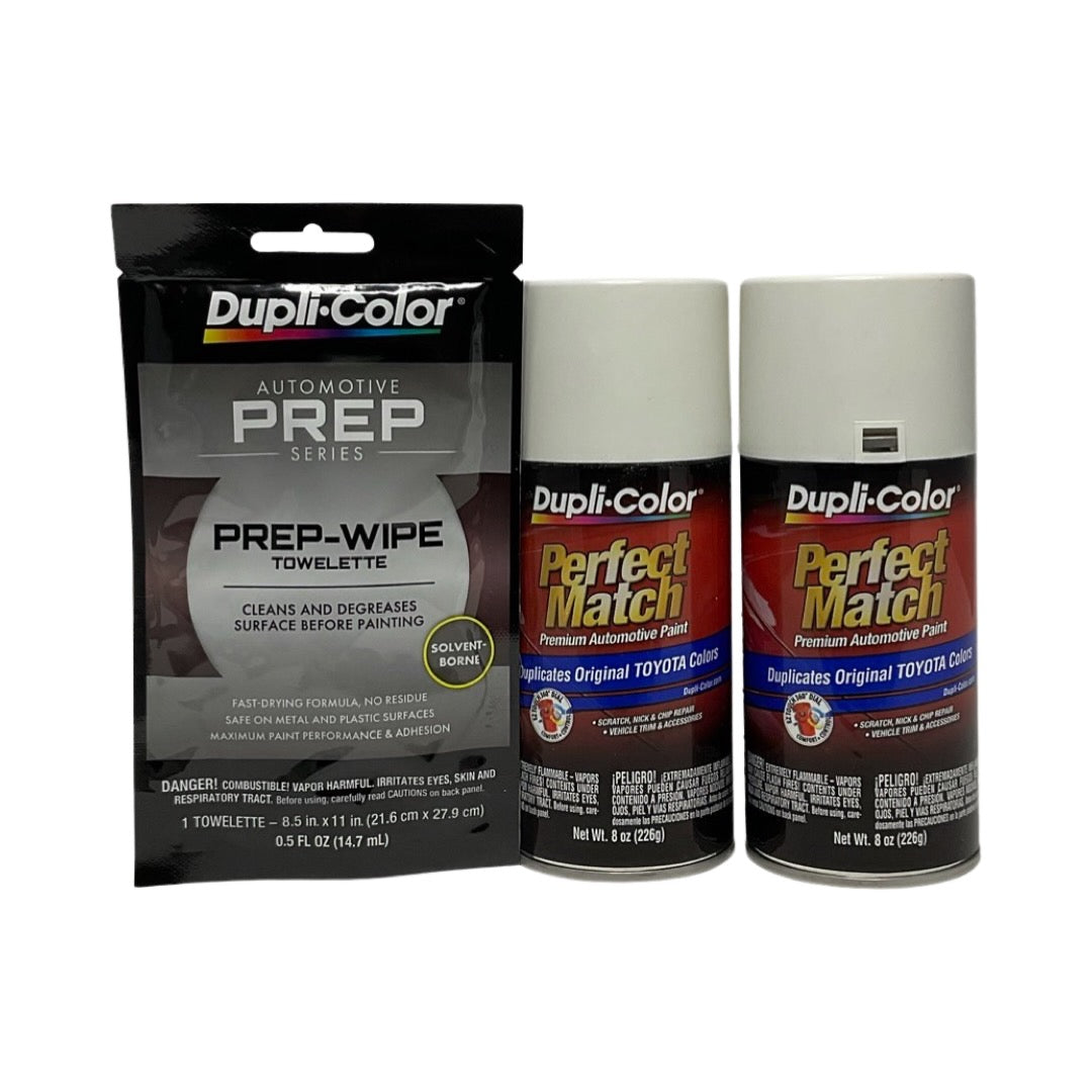 Dupli-Color BTY1578 2 Pack + Prep Wipe Bundle - Toyota White Perfect Match Automotive Spray Paint - 8 oz. cans with Prep Wipe (3 Items)