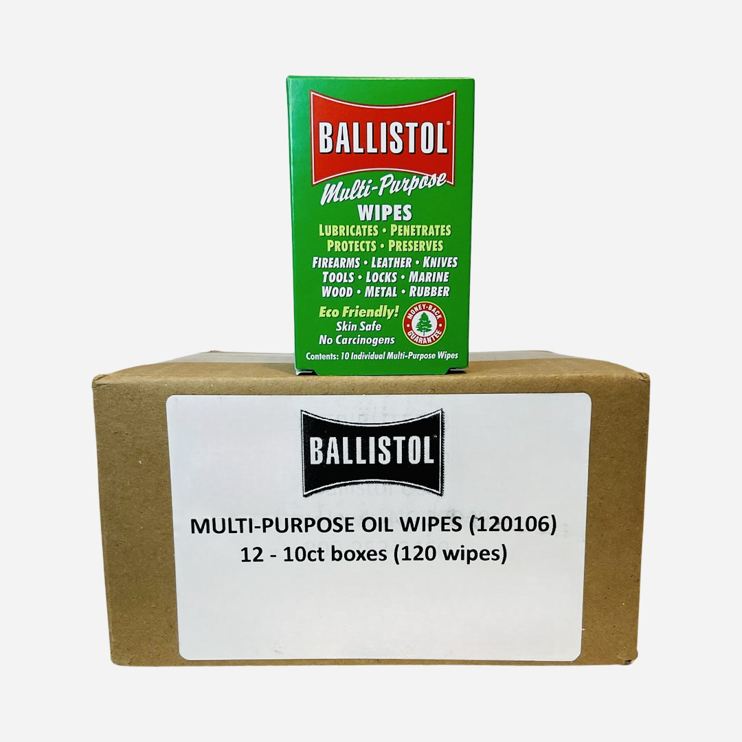 Ballistol Case of 12-10pc box of Multi Purpose Gun Cleaning wipes - Preserving Oil