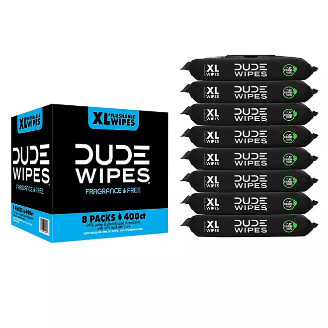 Dude Wipes XL Flushable Wipes, Fragrance Free, 8 ct., 400 wipes