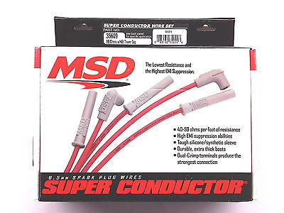 MSD 35609 BB Chevy w/ HEI Tower Cap Spark Plug Wires-Super Conductor 8.5mm-RED
