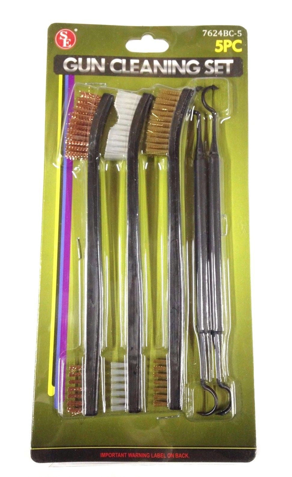 SE 7624BC-5 Gun Cleaning Set with 3 Brushes & 2 Double-Ended Picks (5PC Total)