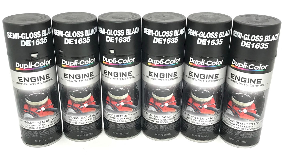 Duplicolor DE1635-6pack Engine Enamel with Ceramic Semi Gloss Black color - 12 oz Aerosol Can