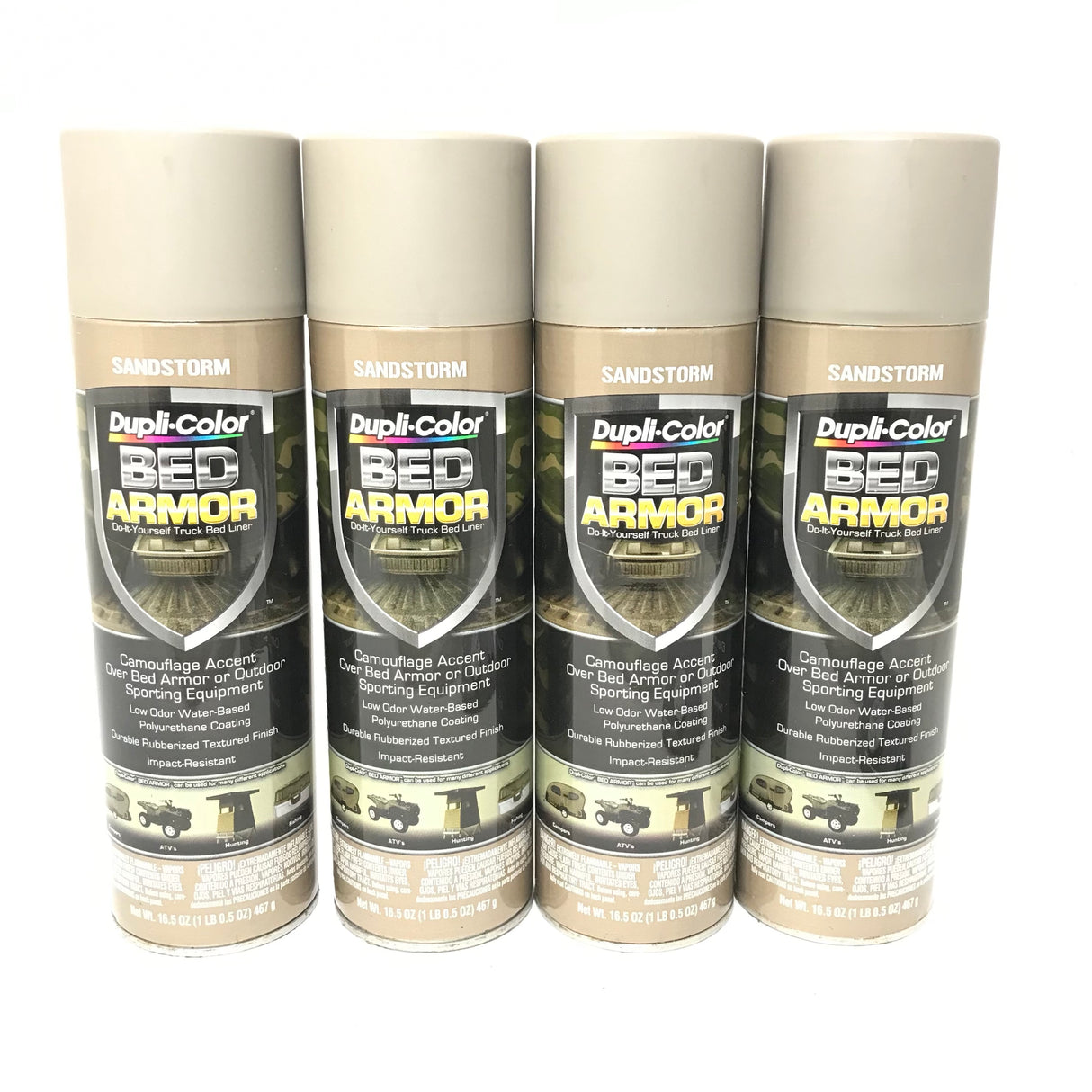 Duplicolor BAA2030-4 PACK Sandstorm Camouflage Bed Armor - Rubberized Textured Finish - Low Odor - Water Based - Durable - 16.5 oz