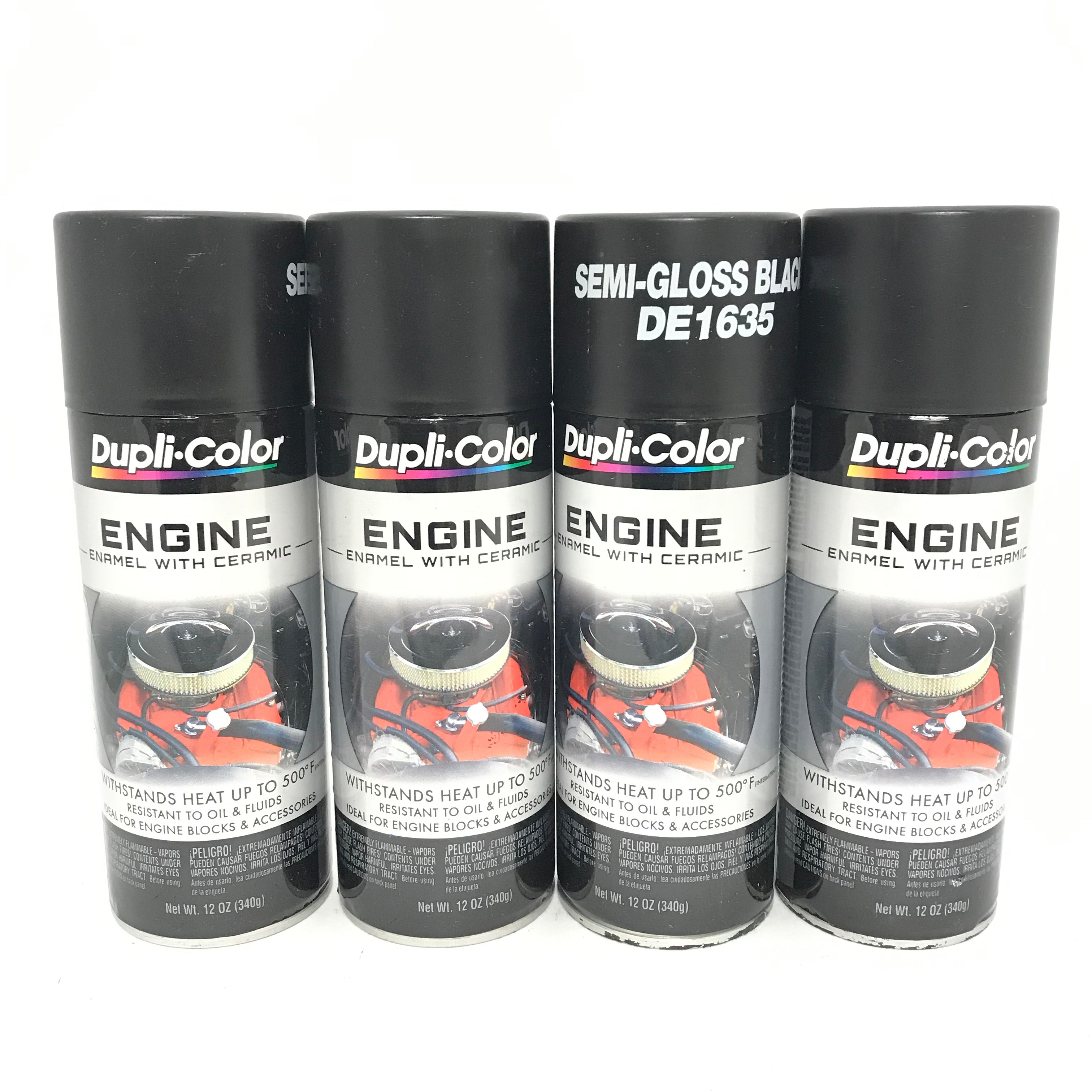 Dupli-Color DE1635 Engine Enamel Paint (3-Pack) – Semi-Gloss Black, 12 Oz Aerosol Can