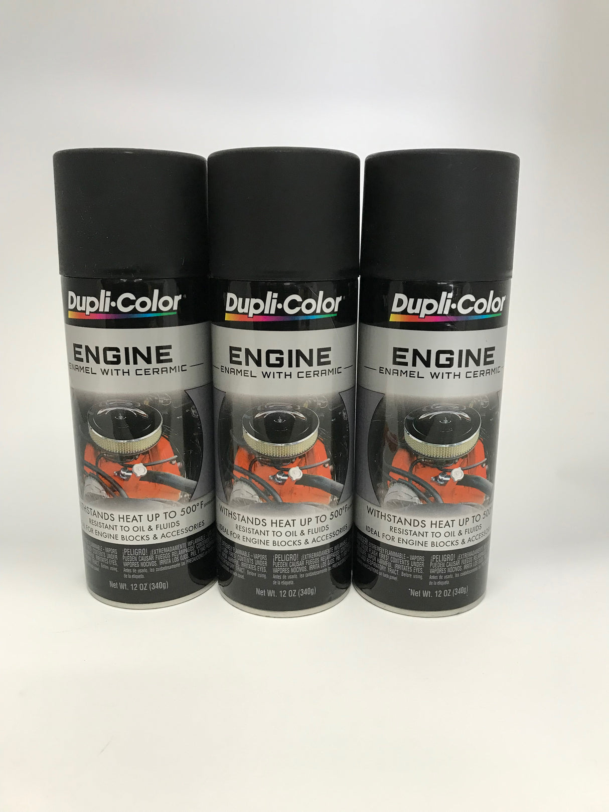 Duplicolor DE1654-3 PACK Engine Enamel Paint w/ Ceramic, Flat Black-12oz Aerosol