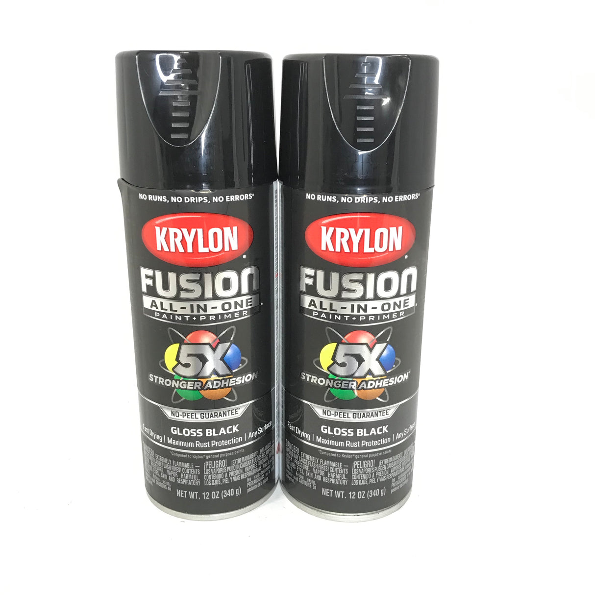 KRYLON 2702-2 PACK GLOSS BLACK All-In-One Fusion Paint & Primer - No Peel - 12 oz Aerosol