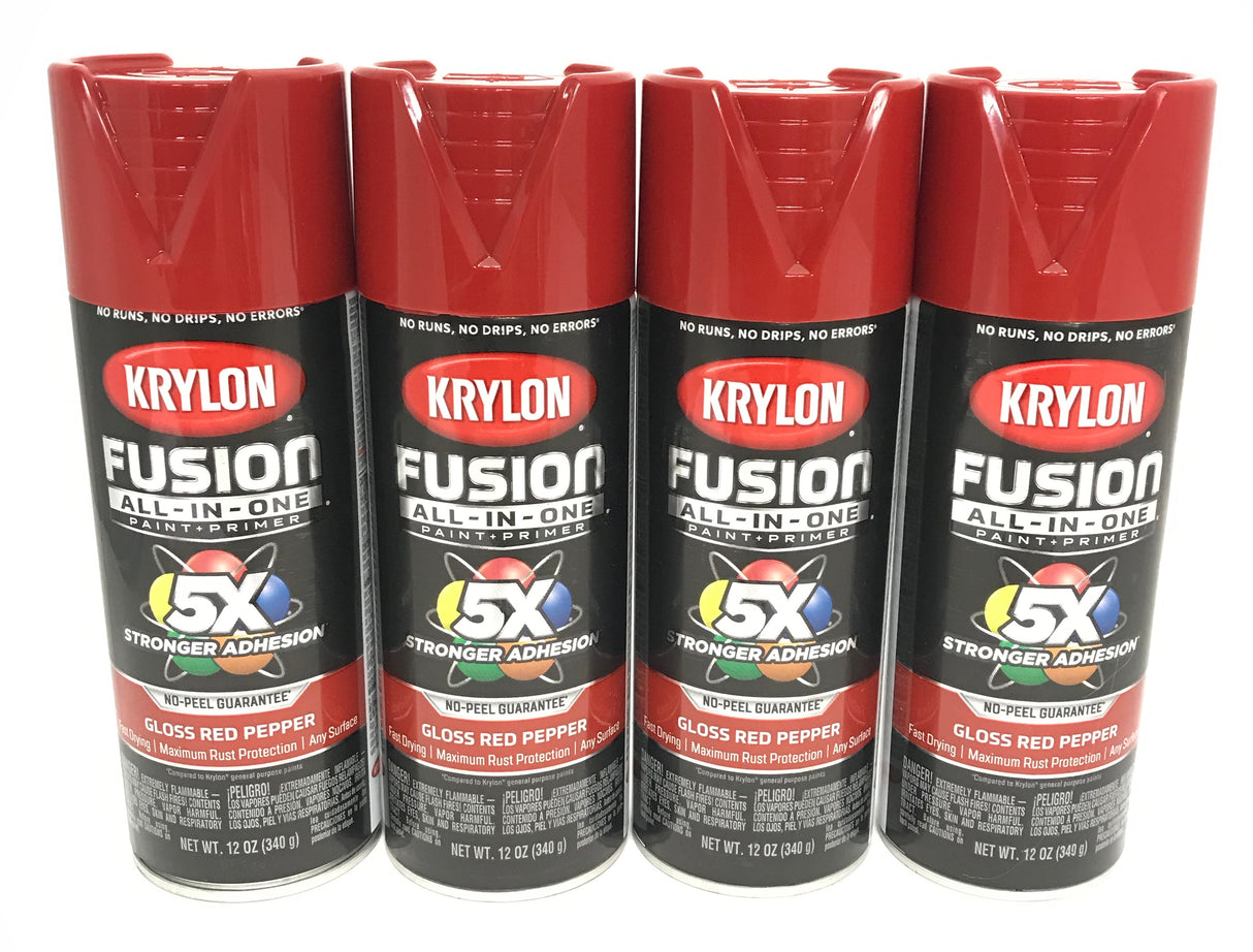 KRYLON 2720-4 PACK Gloss Red Pepper All-In-One Fusion Paint & Primer - No-Peel - 12 oz Aerosol