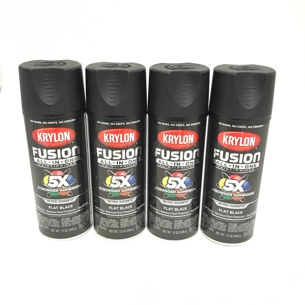 KRYLON 2728-4 PACK FLAT BLACK All-In-One Fusion Paint & Primer - No-Peel - 12 oz Aerosol