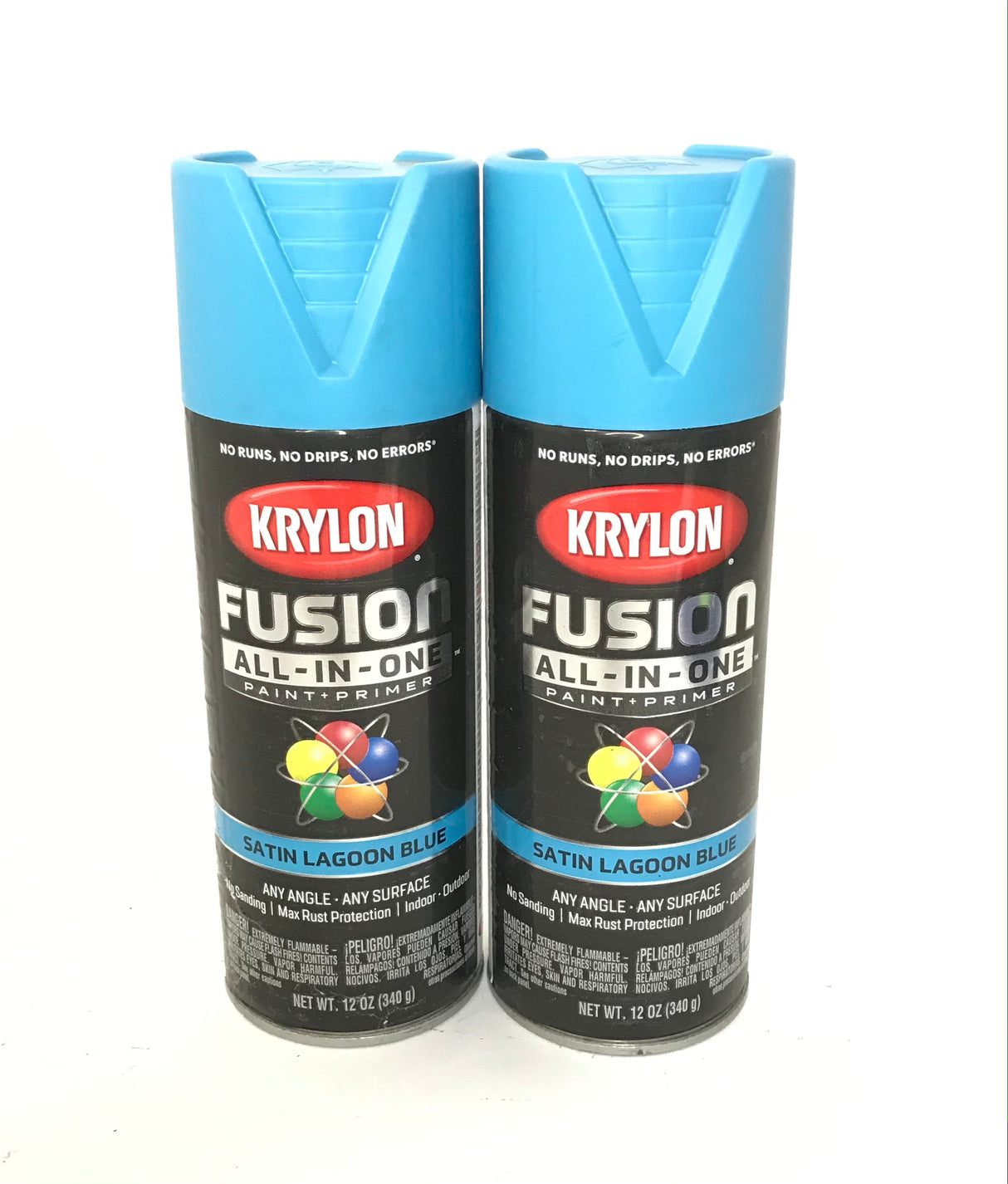 KRYLON 2741-2 PACK SATIN LAGOON BLUE All-In-One Fusion Paint & Primer - No-Peel - 12 oz Aerosol