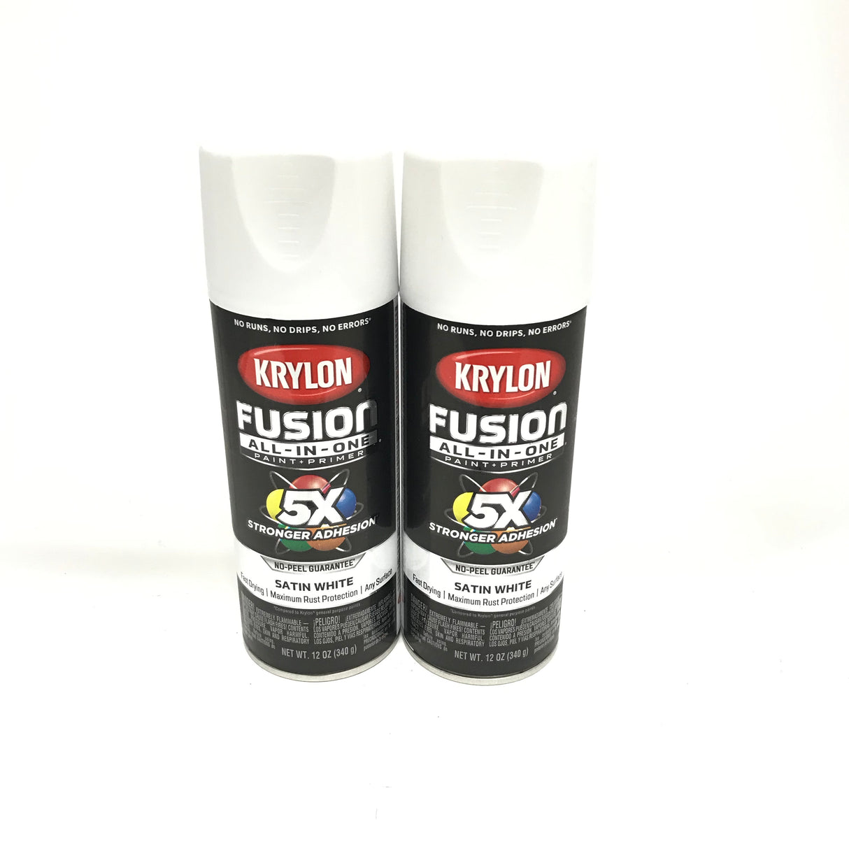 KRYLON 2753-2 PACK SATIN WHITE All-In-One Fusion Paint & Primer - No-Peel - 12 oz Aerosol