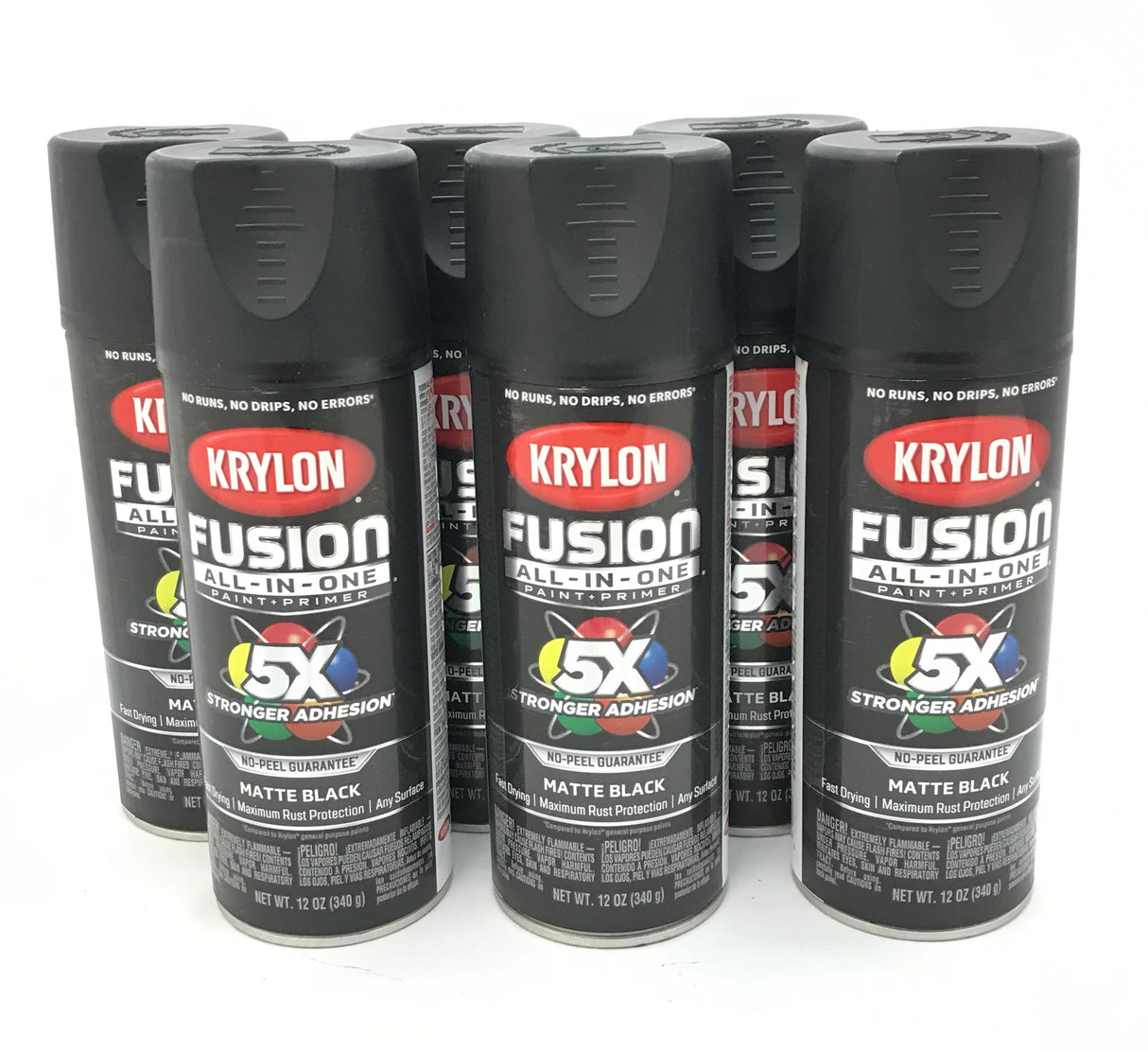 KRYLON 2754-6 PACK MATTE BLACK All-In-One Fusion Paint & Primer - No-Peel - 12 oz Aerosol