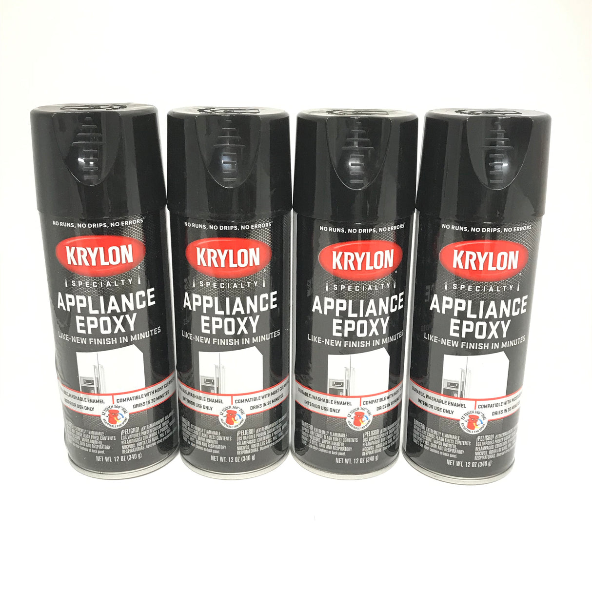 KRYLON 3206-4 PACK BLACK Specialty Appliance Epoxy - Durable, Washable Enamel. Fast Drying - 12 oz Aerosol