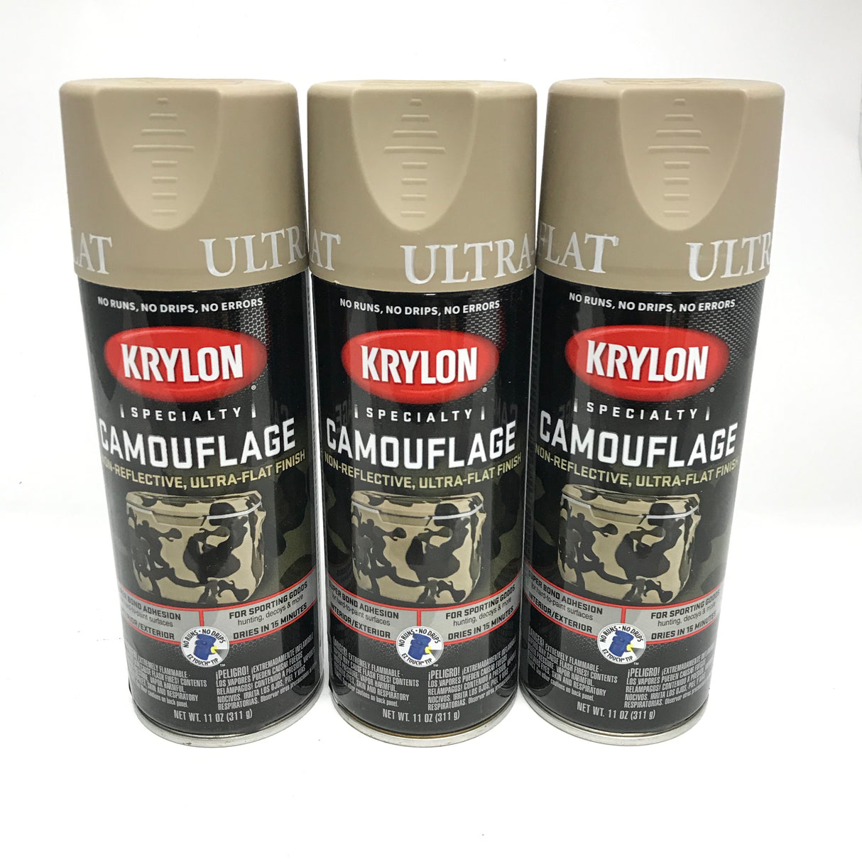 KRYLON 4291-3 PACK KHAKI Camouflage Non-Reflective Ultra-Flat Finish Spray Paint- 11 oz Aerosol