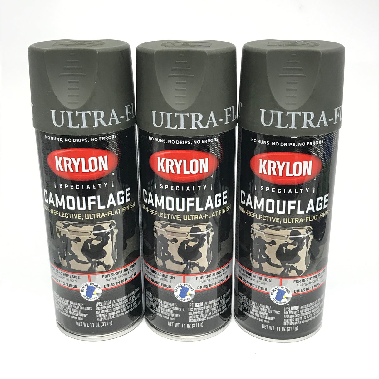 KRYLON 4293-3 PACK OLIVE Camouflage Non-Reflective Ultra-Flat Finish Spray Paint- 11 oz Aerosol