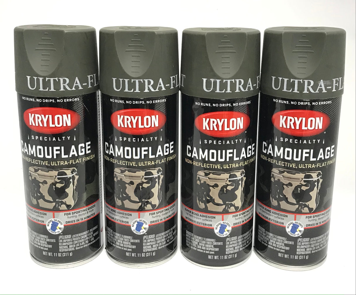 KRYLON 4293-4 PACK OLIVE Camouflage Non-Reflective Ultra-Flat Finish Spray Paint- 11 oz Aerosol