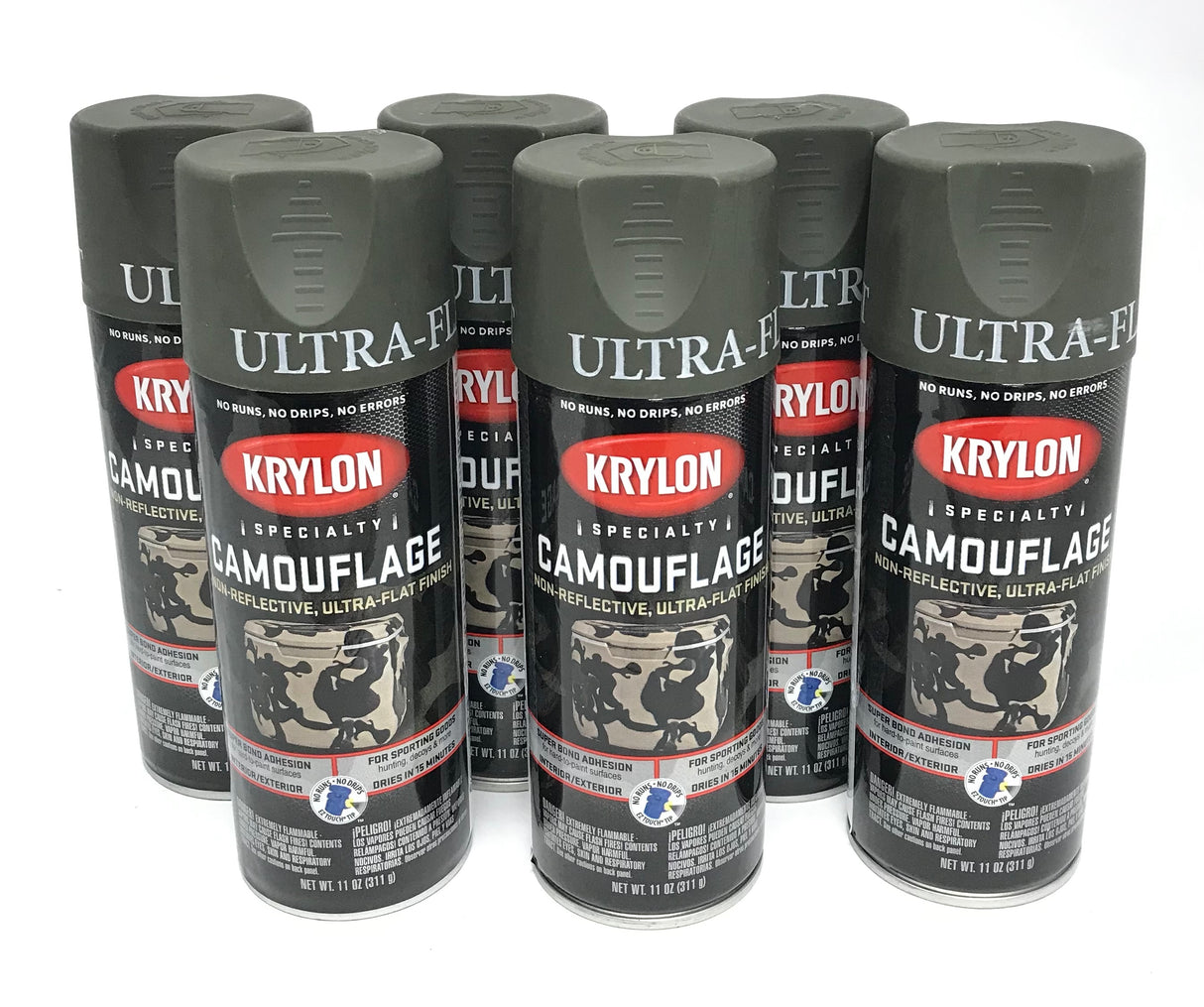 KRYLON 4293-6 PACK OLIVE Camouflage Non-Reflective Ultra-Flat Finish Spray Paint- 11 oz Aerosol