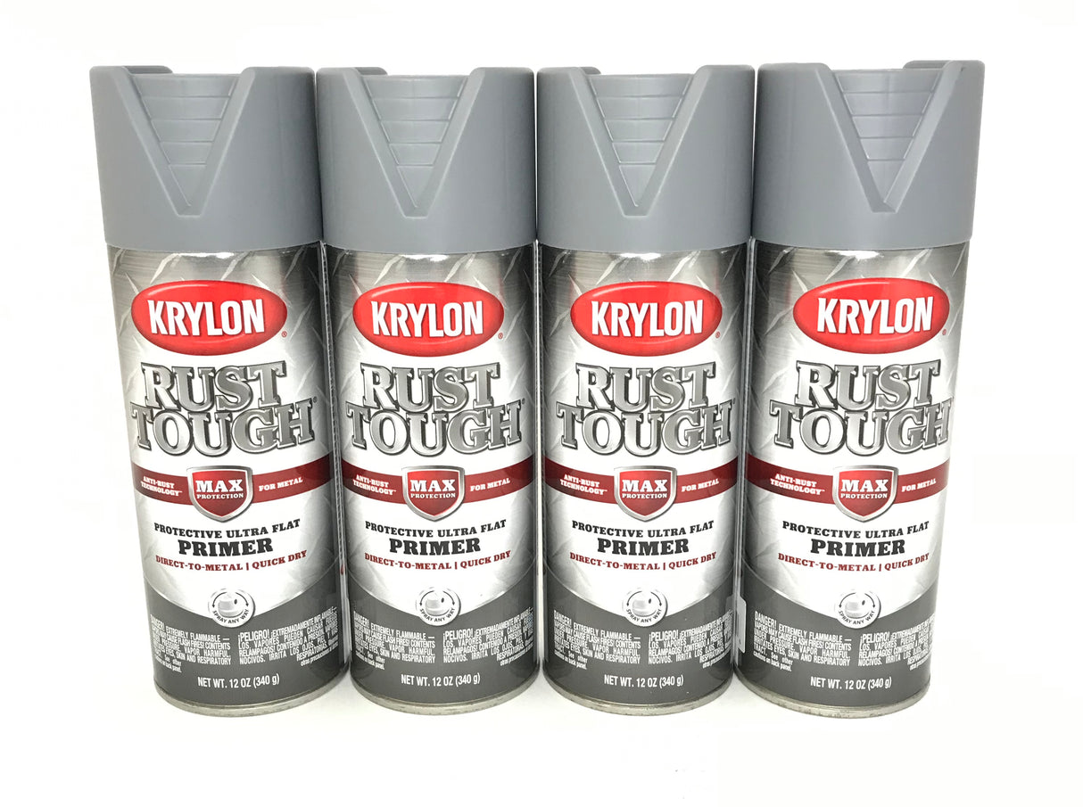 KRYLON RTA9205-4 PACK Rust Tough GRAY Primer - Max Protection - Quick Dry - 12 oz
