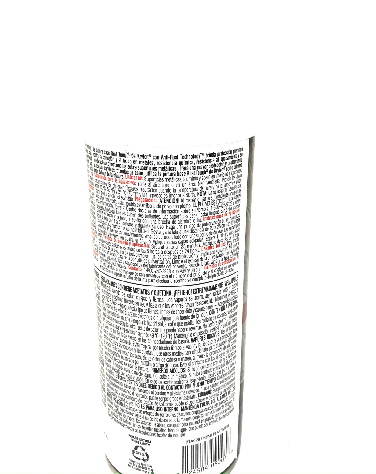 KRYLON RTA9201 SEMI-FLAT WHITE Rust Tough Protective Enamel - Quick Dry - 40% Stronger - 12 oz Aerosol