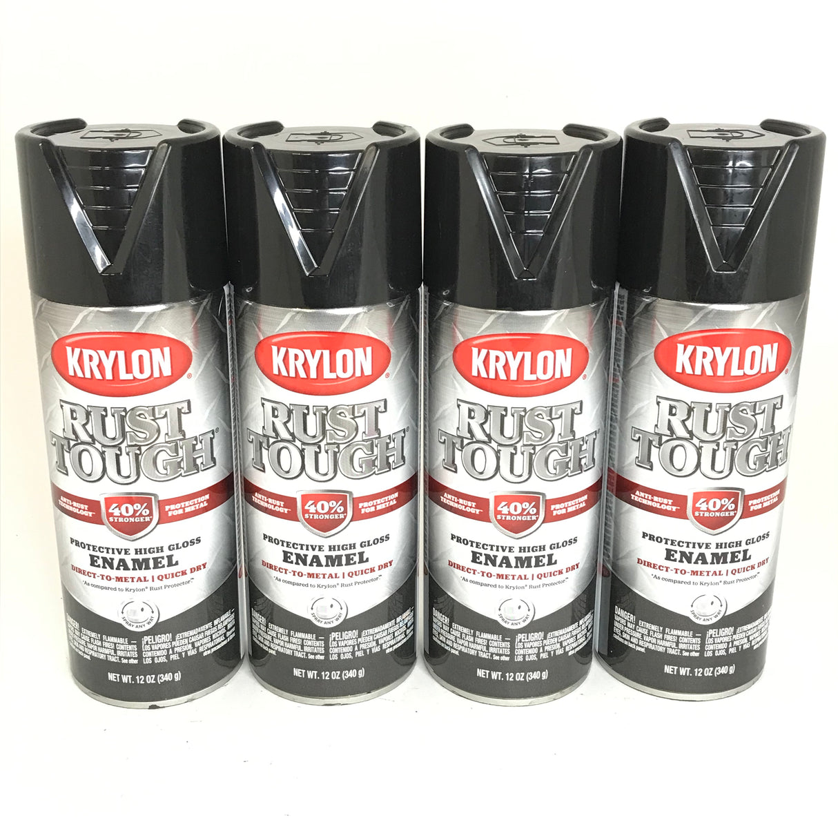 KRYLON RTA9202-4 PACK GLOSS BLACK Rust Tough Protective Enamel - Quick Dry - 40% Stronger - 12 oz Aerosol