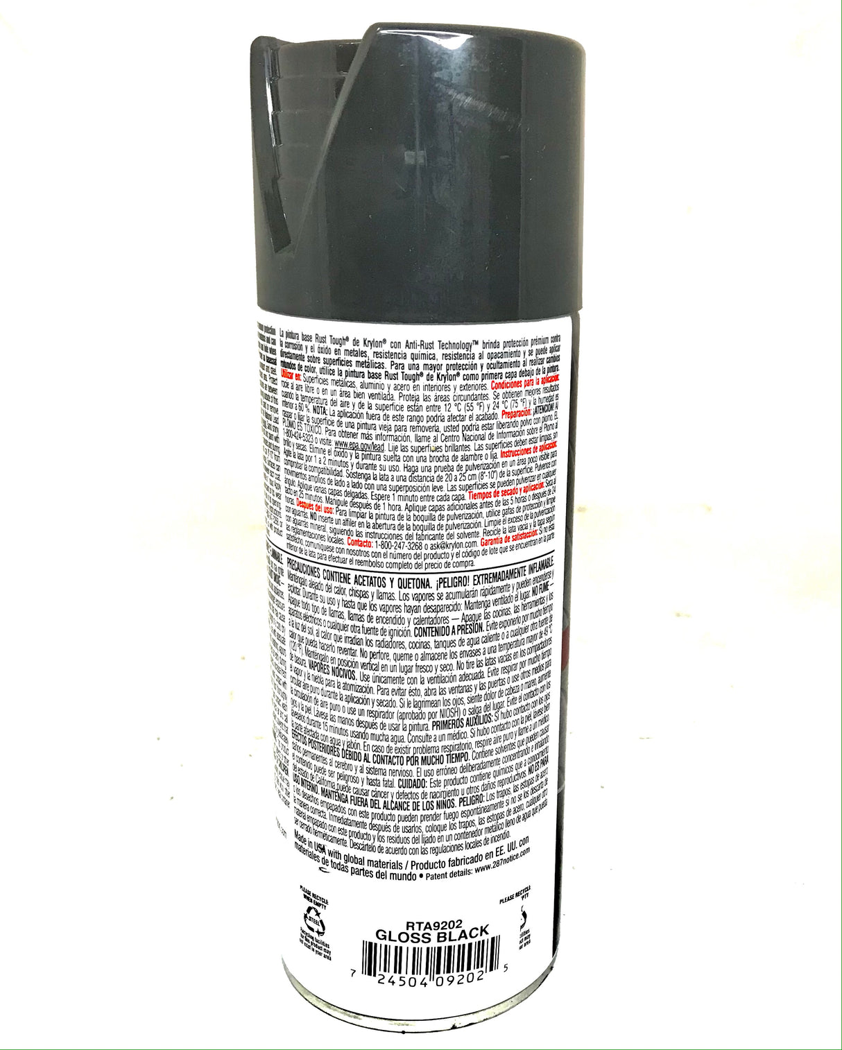 KRYLON RTA9202 GLOSS BLACK Rust Tough Protective Enamel - Quick Dry - 40% Stronger - 12 oz Aerosol