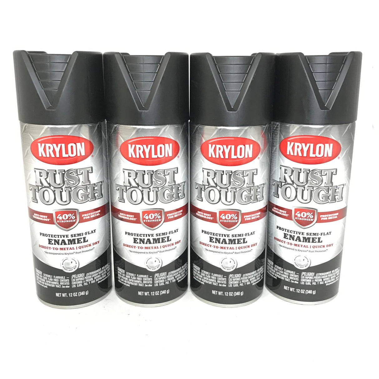 KRYLON RTA9203-4 PACK SEMI-FLAT BLACK Rust Tough Protective Enamel - Quick Dry - 40% Stronger - 12 oz Aerosol
