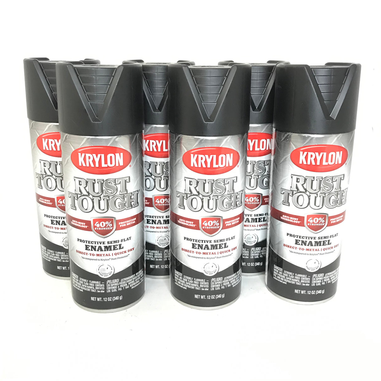 KRYLON RTA9203-6 PACK SEMI-FLAT BLACK Rust Tough Protective Enamel - Quick Dry - 40% Stronger - 12 oz Aerosol