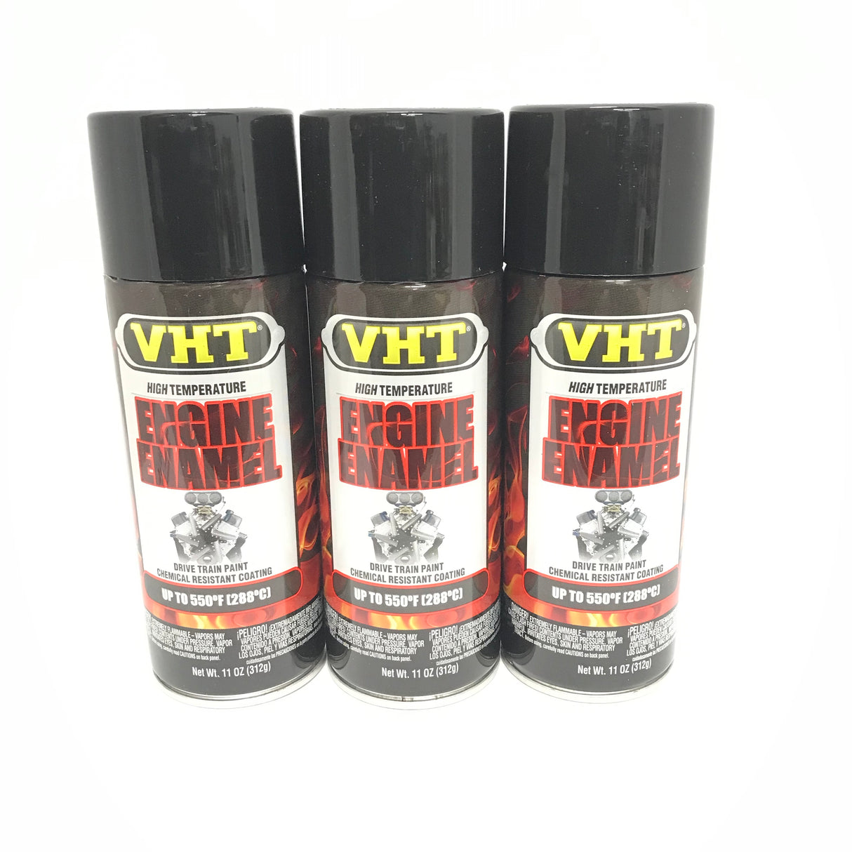 VHT SP124-3 PACK GLOSS BLACK Engine Enamel High Heat Drive Train Paint - 11 oz