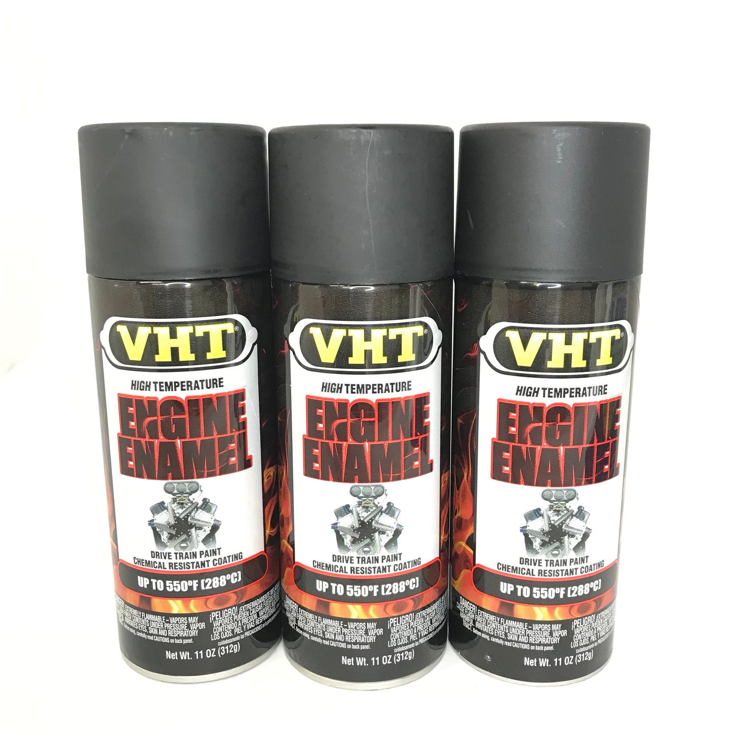 VHT SP130-3 PACK FLAT BLACK Engine Enamel High Heat Drive Train Paint - 11 oz