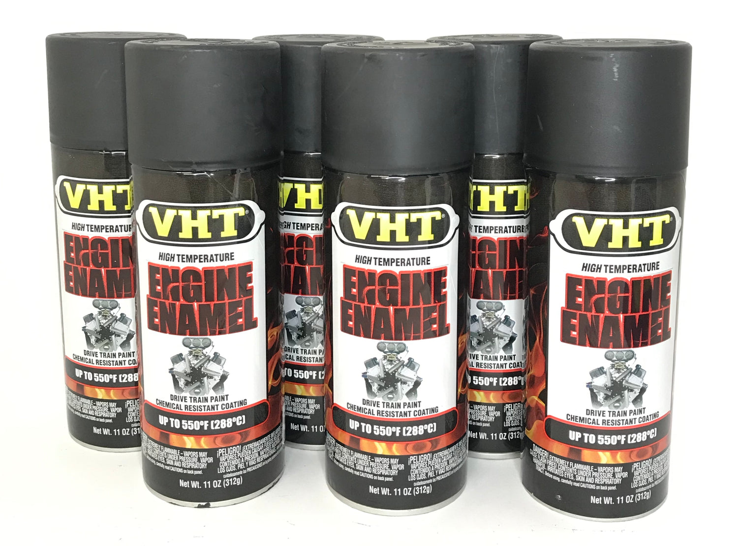 VHT SP130-6 PACK FLAT BLACK Engine Enamel High Heat Drive Train Paint - 11 oz