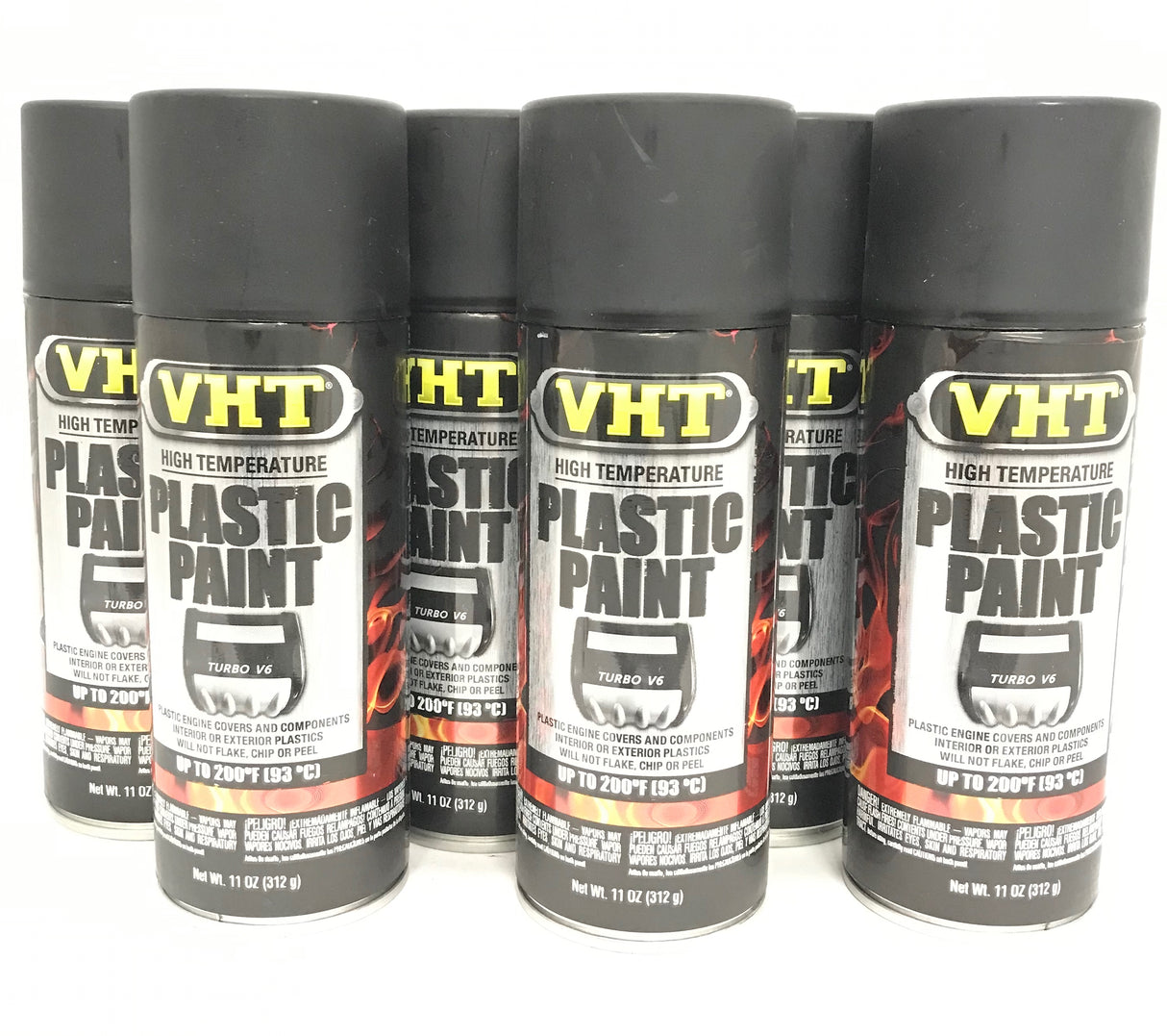 VHT SP820-6 PACK MATTE BLACK High Temperature Plastic Paint - 11 oz Aerosol