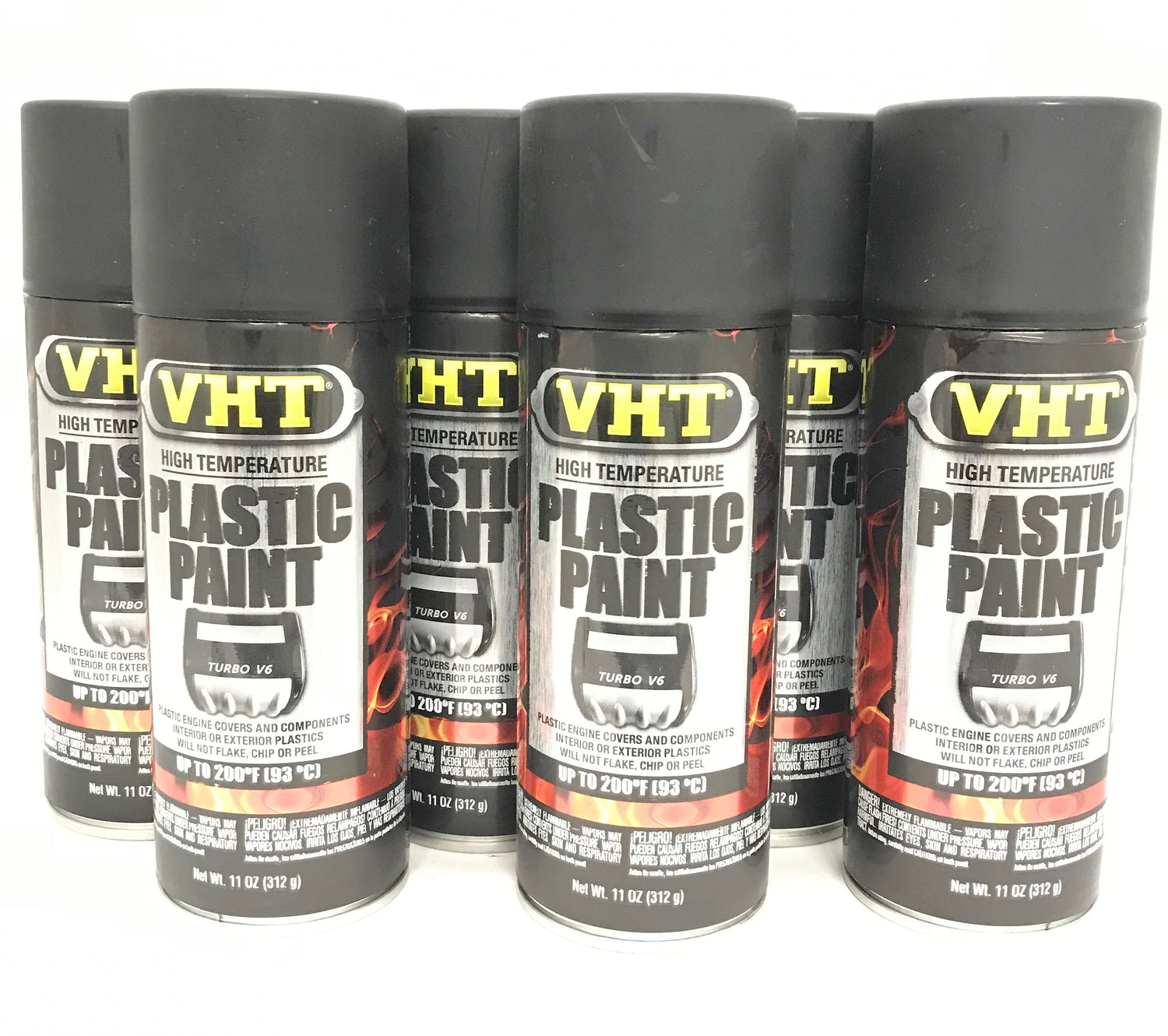VHT SP820-6 PACK MATTE BLACK High Temperature Plastic Paint - 11 oz Aerosol