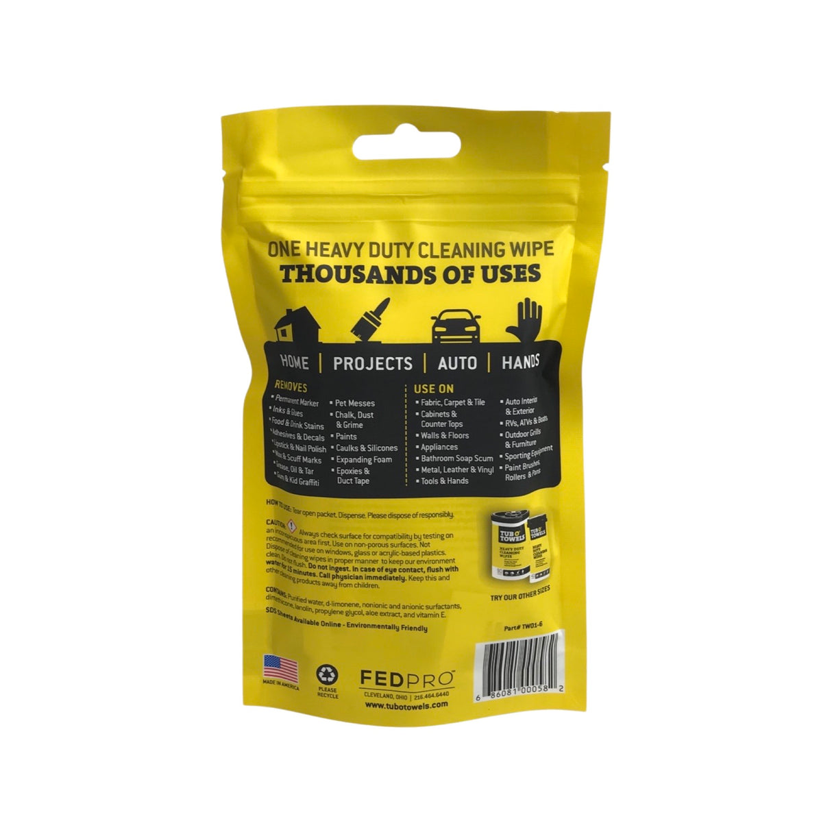 Tub O' Towels TW01-6 - 15 Pack Heavy Duty Multi-Surface Cleaning Wipes - Resealable