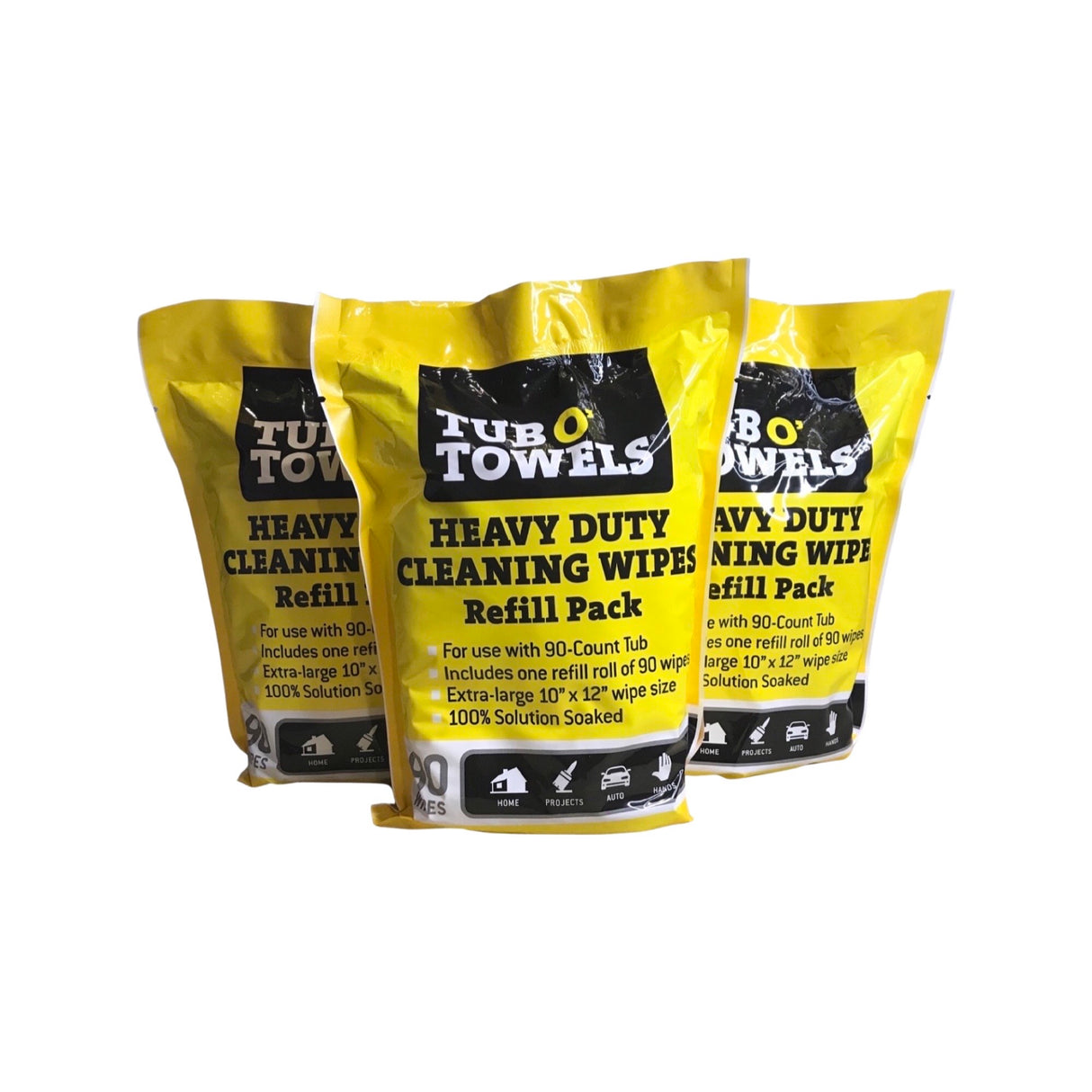 Tub O' Towels TW90-P - 3 Pack Heavy Duty Extra Large 10" x 12" Cleaning Wipes Refill