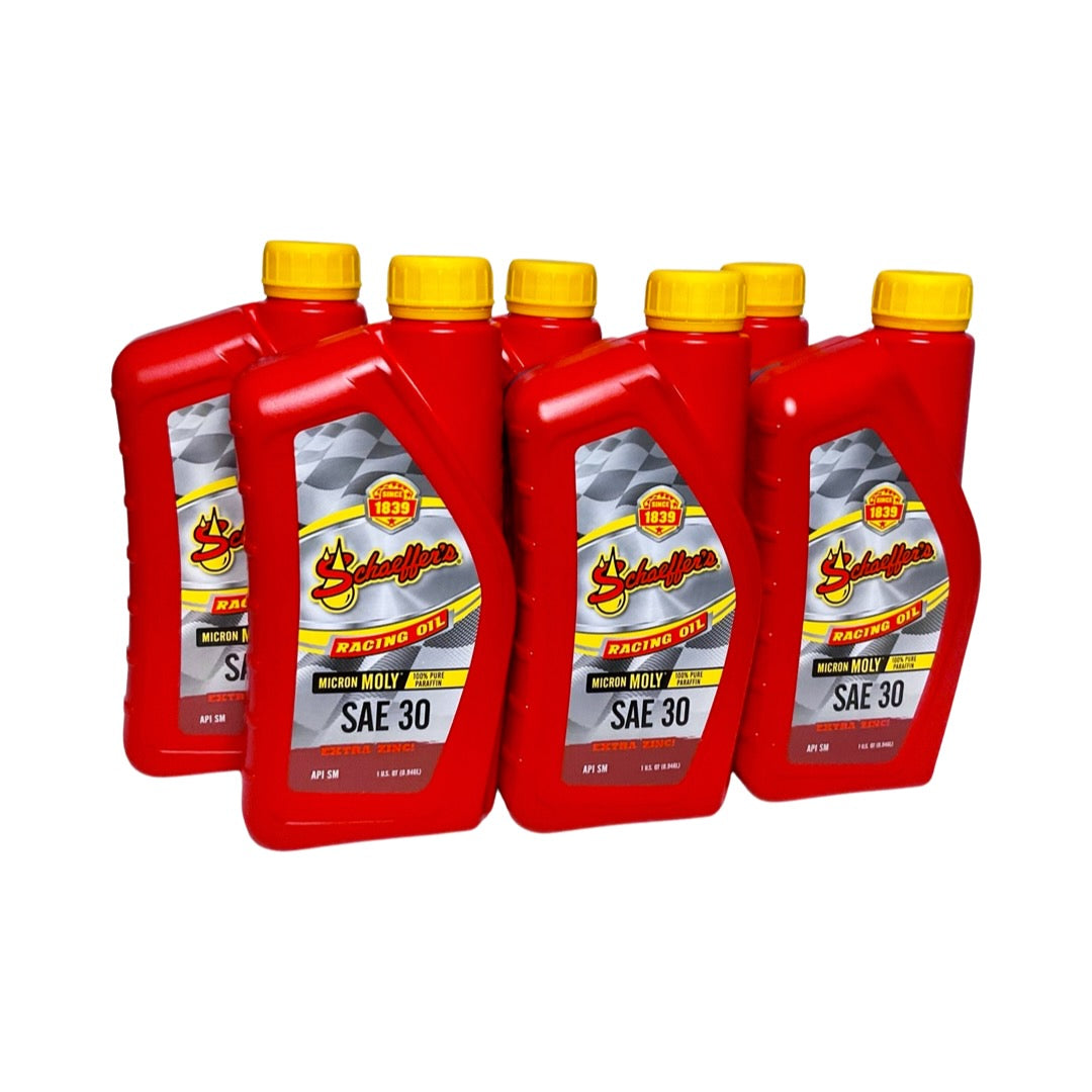 Schaeffer's 011030-012S - 6 Pack Micron Moly SAE 30 Extra Zinc Racing Oil - 1 qt. ea.