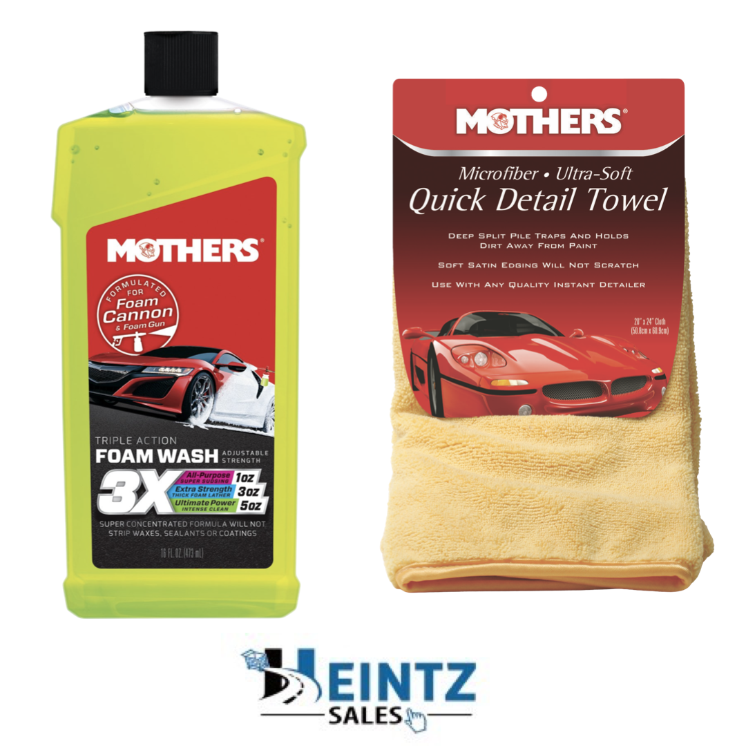 Mothers 05616 + 155600 3X Action Foam Car Wash W/ Ultra-Soft Quick Detail Towel