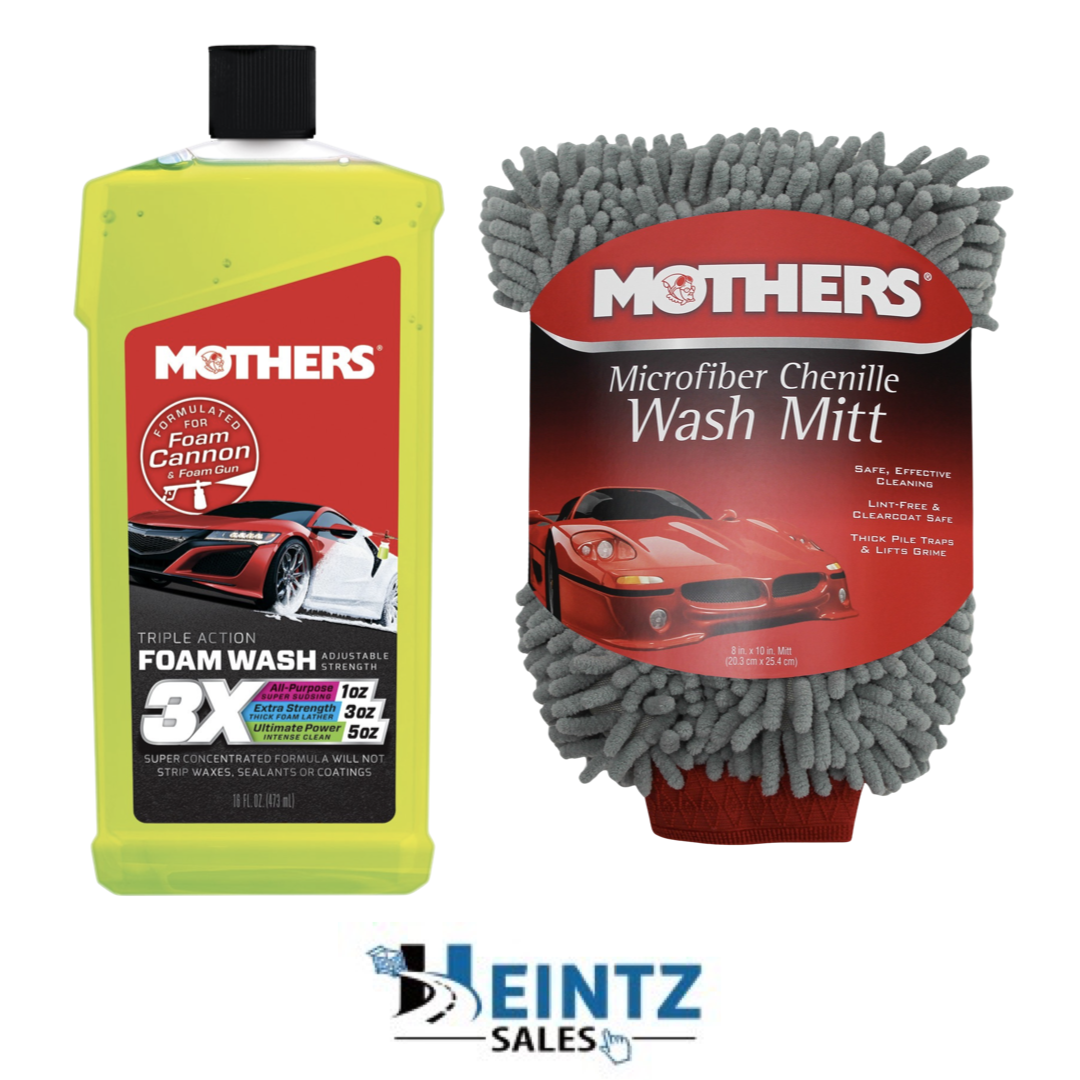 Mothers 05616 + 156400 Triple Action Foam Car Wash W/ Premium Chenille Wash Mitt