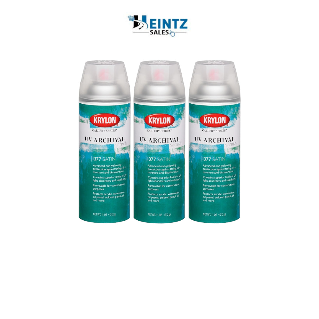 Krylon 1377 - 3 Pack UV Archival Varnish Satin 11 oz Non Yellowing Protection Spray