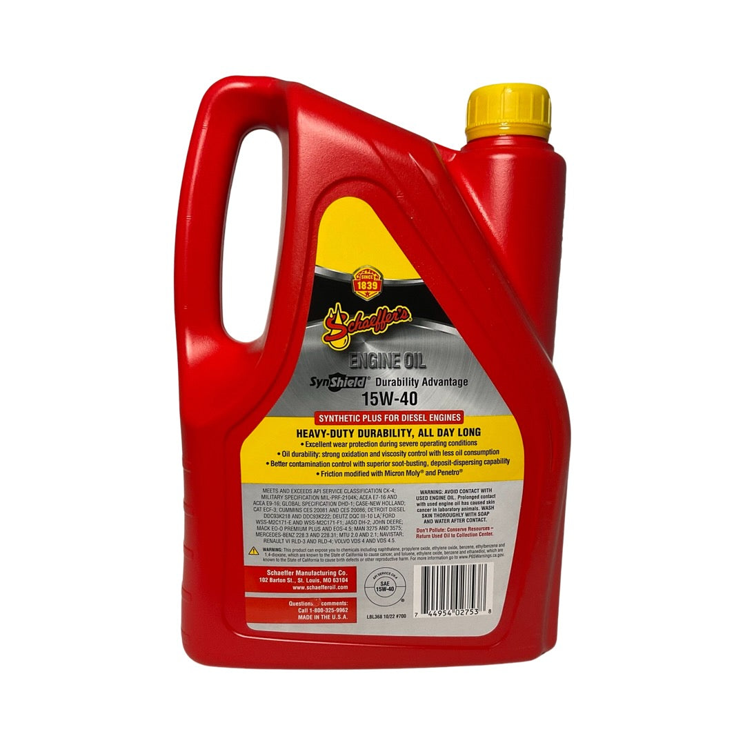 Schaeffer's 0700-006 - 2 Pack SynShield Durability Advantage 15W-40 Diesel Engine Oil - 1 gal. ea.