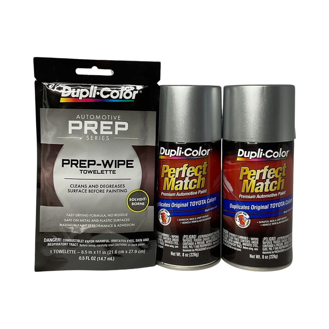 Dupli-Color BTY1617 2 Pack + Prep Wipe Bundle - Toyota Classic Silver Mica Perfect Match Automotive Spray Paint - 8 oz. cans with Prep Wipe (3 Items)