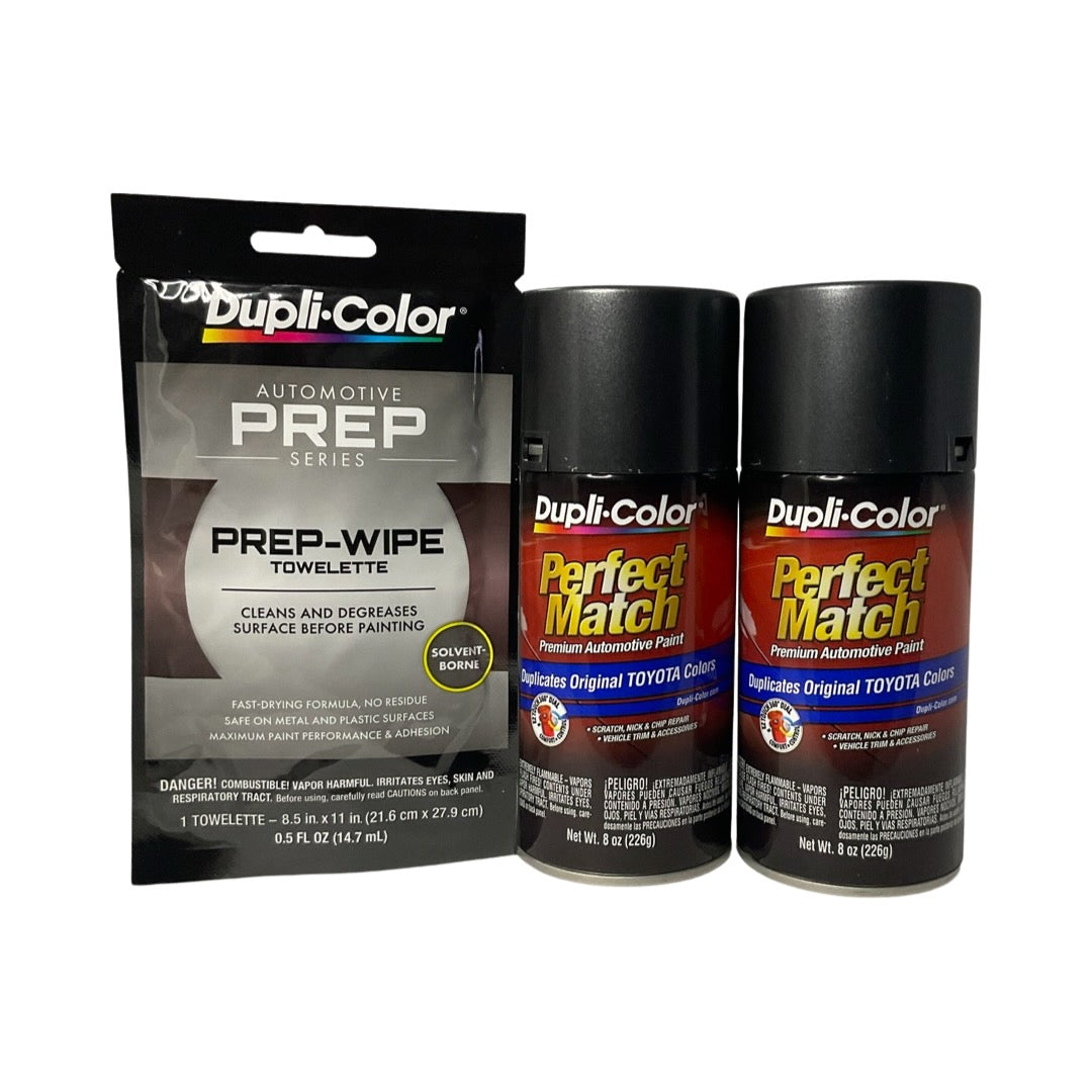 Dupli-Color BTY1619 2 Pack + Prep Wipe Bundle - Toyota Magnetic Gray Metallic Perfect Match Automotive Spray Paint - 8 oz. cans with Prep Wipe (3 Items)