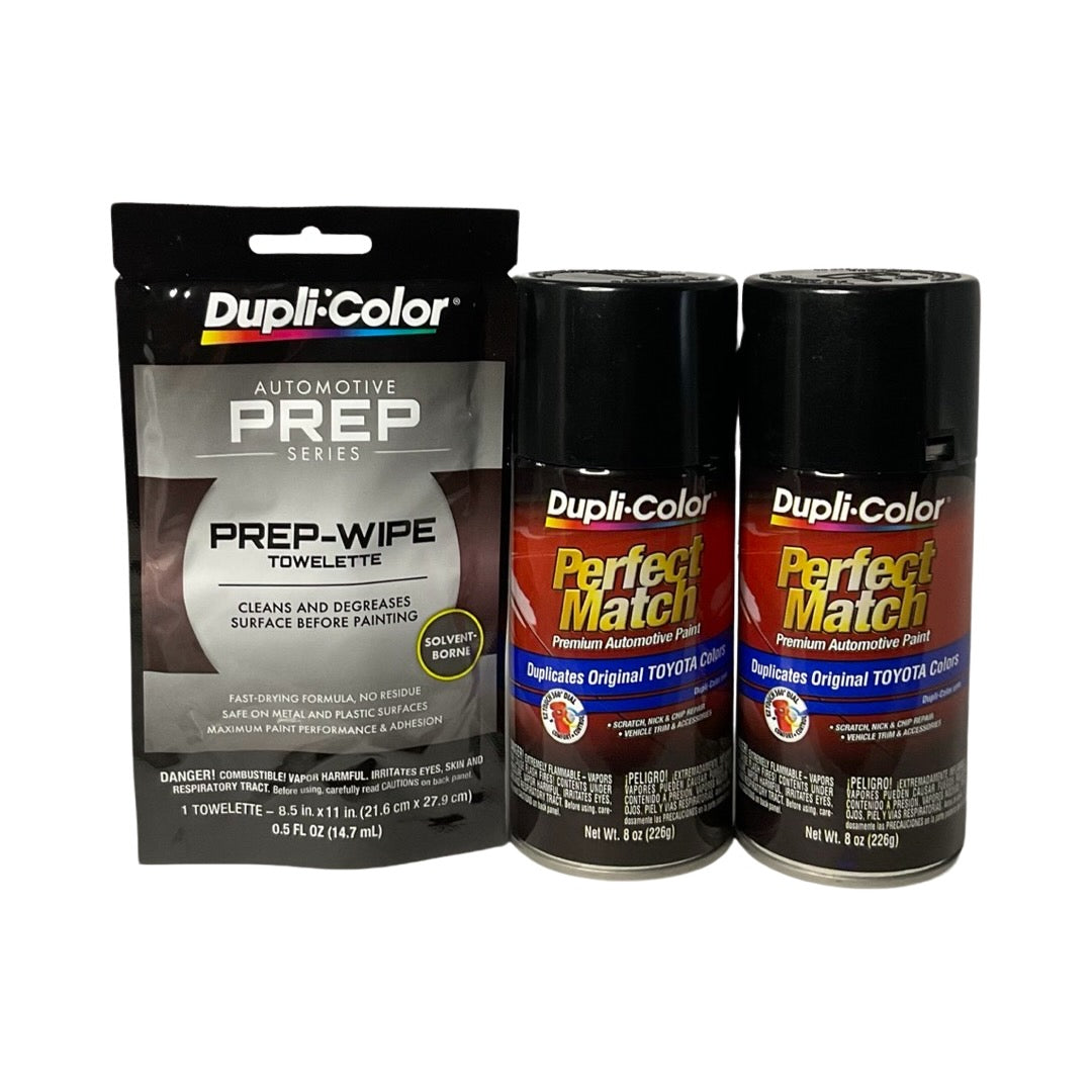 Dupli-Color BTY1622 2 Pack + Prep Wipe Bundle - Toyota Black Sand Pearl Perfect Match Automotive Spray Paint - 8 oz. cans with Prep Wipe (3 Items)
