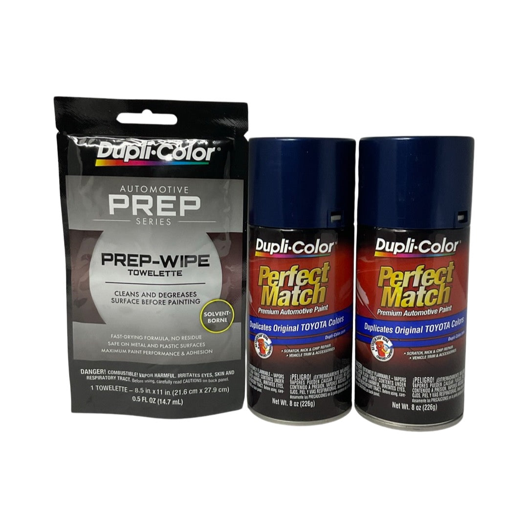 Dupli-Color BTY1623 2 Pack + Prep Wipe Bundle - Toyota Dark Blue Pearl Perfect Match Automotive Spray Paint - 8 oz. cans with Prep Wipe (3 Items)