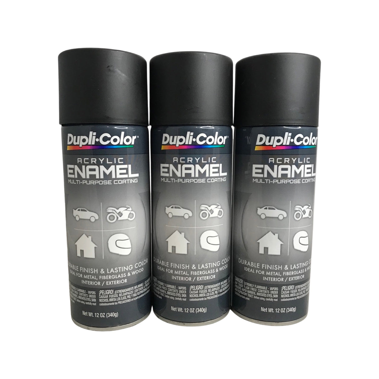 Dupli-Color DA1605 - 3 Pack General Purpose Acrylic Enamel Coating Flat Black - 12 oz. ea.